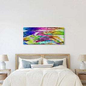 Obraz - Tehlový múr s farebnými plameňmi (120x50 cm)