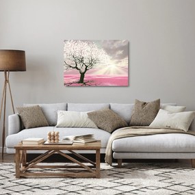 Ružový sklenený obraz stromu (70x50 cm)