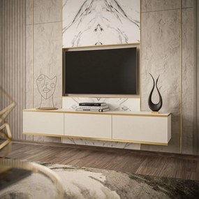 TV STOLÍK DION BÉŽOVÝ + ZLATÝ 175 cm ZÁVESNÝ / NOHY