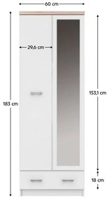 Skriňa Topta Typ 37 2D1S60 (biela + dub sonoma). Vlastná spoľahlivá doprava až k Vám domov. 1075468