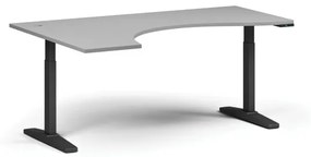 Výškovo nastaviteľný stôl, elektrický, 675-1325 mm, ergonomický ľavý, doska 1800x1200 mm, čierna podnož, sivá