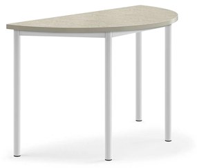 Stôl SONITUS, polkruh, 1200x600x720 mm, linoleum - svetlošedá, biela