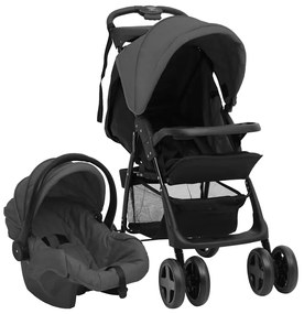 3-v-1 detský kočík tmavosivý a čierny oceľový