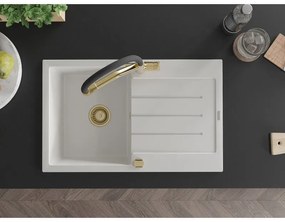 Mexen Bruno, 1-komorový granitový drez 795x495x200 mm a drezová batéria Duo, biela, 6513-20-671701-57-G