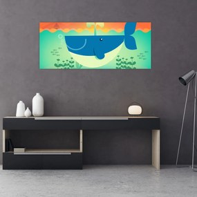 Obraz - Veselá veľryba v mori (120x50 cm)