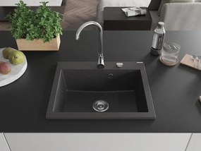 Mexen Elix žulový kuchynský drez 1-komorový 600 x 500 mm, čierny škvrnitý, sifón chróm - 6525601005-76