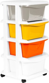Plastový úložný regál ModernHome s 4 zásuvkami na kolieskach – pre deti