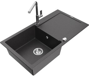 Mexen Leo, 1-komorový granitový drez 900x500x190 mm a drezová batéria Flora, čierna škvrnitá, 6501-76-670401-00
