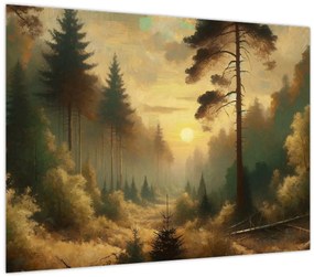 Sklenený obraz - Slnko žiariace lesom (70x50 cm)