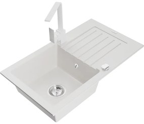 Mexen Pablo, granitový drez 752x436x161 mm, 1-komorový a biela batéria Rita, biela, 6510-20-670300-20