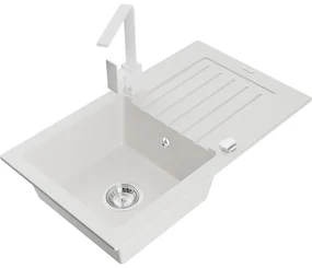Mexen Pablo, granitový drez 752x436x161 mm, 1-komorový a biela batéria Rita, biela, 6510-20-670300-20