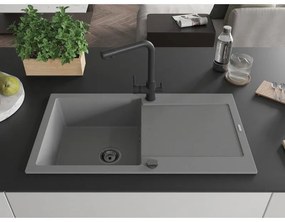 Mexen Leo, drez granitový 900x500x190 mm, 1-komorový a čierna batéria Duero, šedá, 6501-71-671600-70-B