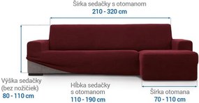Super strečové poťahy HARMONIA bordó sedačka s otomanom vpravo (š. 210 - 320 cm)