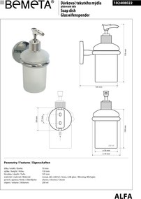 Bemeta Design ALFA: Dávkovač mydla, 200 ml - 102408022