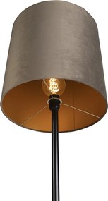 Stojaca lampa čierna s hnedo-sivým a zlatým zamatovým tienidlom 40 cm - Simplo