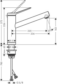 Hansgrohe Zesis M33, páková kuchynská batéria 160, inštalácia pred okno, 1jet, chrómová, HAN-74805000