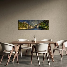 Obraz krajiny s jazerom (s hodinami) (90x30 cm)