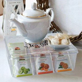 VILDE 2. akosť - Krabička na čaje, organizér so 6 priehradkami, transparentný TEA