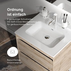 Skrinka s umývadlom 60 AM.PM Spike MPA-FHX0602HF-WCC0602WG závesná, 2 zásuvky, svetlý dub