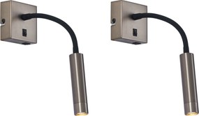 Set van 2 moderne wandlamp gunmetal met USB-C - Gosna