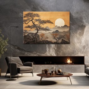 Gario Obraz na plátne Japonská horská krajina a stromy Rozmery: 100 x 70 cm