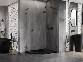 Mexen Lunar, L pravý päťuholníkový sprchový kút 90 x 80 cm, 8mm číre sklo, čierny profil, 831L-090P-080L-70-00-P