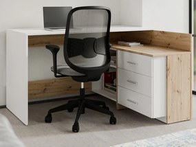 Rohový písací stôl Alex, dub artisan/biely