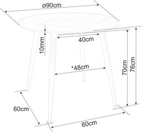 Okrúhly jedálenský stôl RION 90 cm s keramickou doskou, čierny mramor