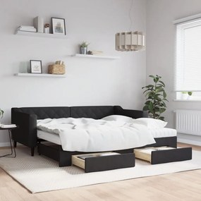 Rozkladacia denná posteľ so zásuvkami čierna 90x190 cm látka 3197492