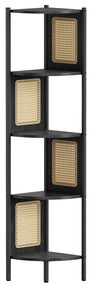 5-úrovňová rohová polica, polica na knihy s polyratanovými stranami, čierna