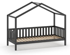 Antracitová domčeková detská posteľ z borovicového dreva 90x200 cm DALLAS – Vipack