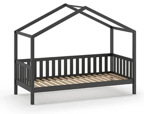 Antracitová domčeková detská posteľ z borovicového dreva 90x200 cm DALLAS – Vipack