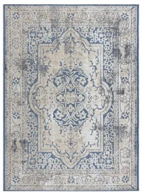 Koberec SOLE D3871 Ornament, ramka - ploské tkanie modrý / béžový