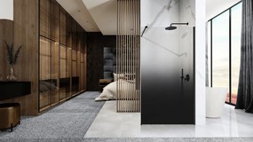 Rea Aero Ombre, sprchová zástena Walk-In 120x195 cm, 8mm číre sklo s čiernym vzorom, čierny matný profil, REA-K2462