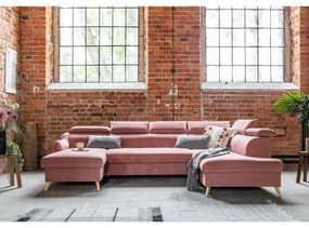 Svetloružová zamatová rozkladacia rohová pohovka do "U" (pravý roh) Sweet Harmony – Miuform