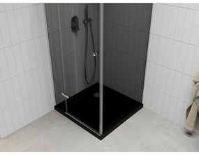 Mexen Roma, sprchový kút s krídlovými dverami 90 (dvere) x 90 (stena) cm, 6mm šedé sklo, chrómový profil + slim sprchová vanička čierna + chrómový sifón, 854-090-090-01-40-4070