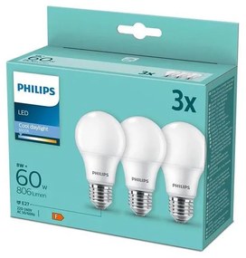 SADA 3x LED Žiarovka Philips A60 E27/8W/230V 6500K