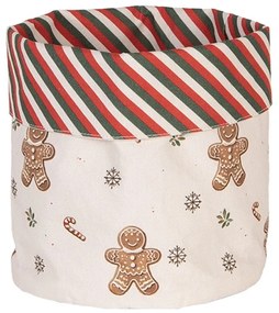 Béžový bavlnený košík na pečivo s perníčkami Gingerbread Magic - Ø 15*16 cm