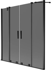 Mexen Velar Duo, 2-krídlová posuvná vaňová zástena 160 x 150 cm, 8mm šedé sklo, čierna matná, 896-160-000-42-70