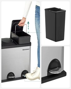 Veľký odpadkový kôš 54 L, recyklačný kôš 3x18 L, strieborný