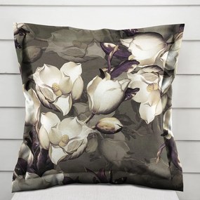 Biante Zamatová obliečka na vankúš s lemom Tamara TMR-034 Kvety gardénie na hnedosivom 50 x 50 cm