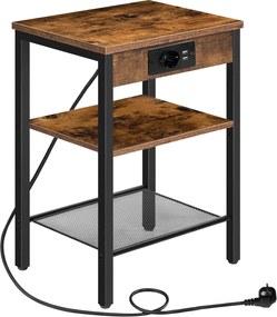 Noční stolek Vasagle Harby 38 cm s nabíjecí stanicí černý/hnědý
