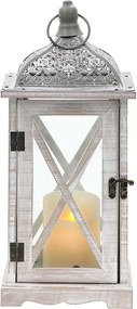 Drevený lampáš so striebornou strieškou MSL1775 - sivý (16x16x38 cm) - vidiecky štýl