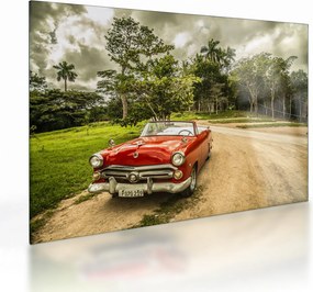 Sklenený obraz - auto veterán v prírode (70x50 cm)