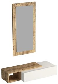 Nástenná polica + nástenné zrkadlo VIEN biela/borovica atlantic