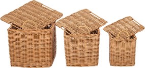 Sada 3ks prútený kôš s vekom a ušami – 49*43*49,5 / 42*35*42/ 35*42*37cm