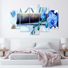 Obraz na plátně pětidílný Modrá orchidej Abstrakce - 200x100 cm