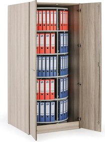 Skriňa s otočným regálom na šanóny, 5 poschodí, uzamykateľná, dub prírodný