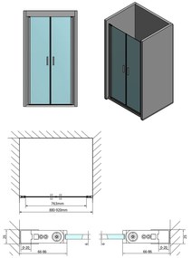 Polysan, ZOOM LINE sprchové dvere dvojkrídlové 900mm, číre sklo, ZL1790