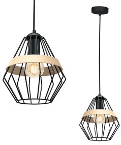 Závesné svietidlo Cliff, 1x drevené/čierne drôtené tienidlo, b